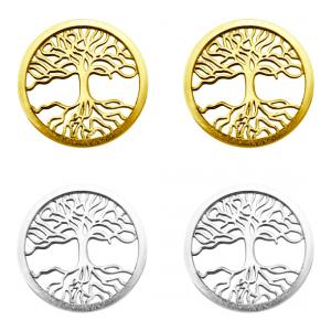 2 PARES DE PENDIENTES ÁRBOL DE LA VIDA COLOR PLATA Y BAÑO ORO AMARILLO